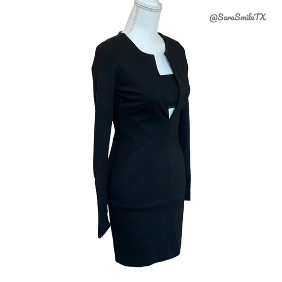 ELIZABETH & JAMES Black Low V-Neck Long Sleeve Fitted Party Dress NWOT - Picture 10 of 14